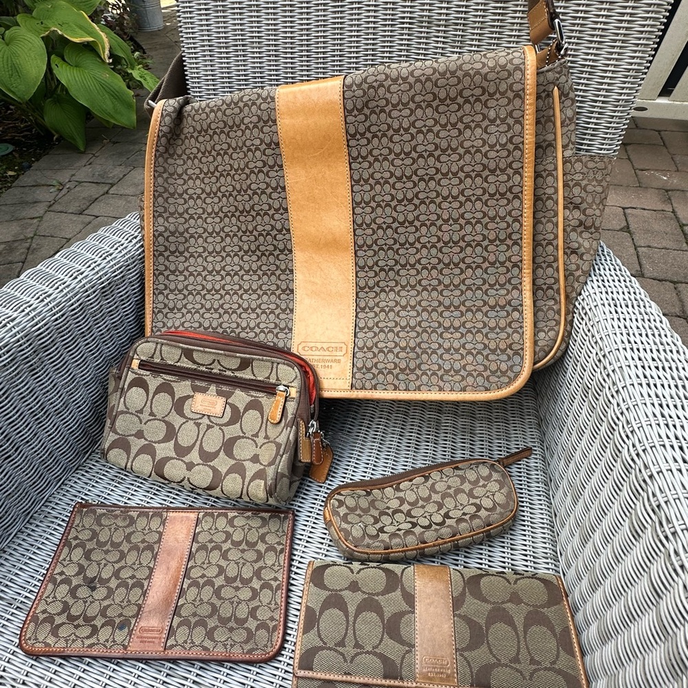 Coach Brown and Tan Signature Bag Collection